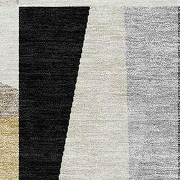 HomeRoots 9' Geometric Black, Wheat & Ivory Washable Area Rug - Durable Indoor/Outdoor Design for All Spaces 659518
