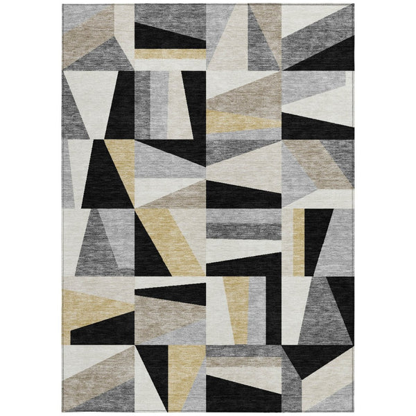 HomeRoots 10' Stylish Geometric Washable Area Rug - Black, Wheat & Ivory Design for Indoor/Outdoor Spaces 659519