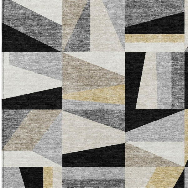 HomeRoots 10' Stylish Geometric Washable Area Rug - Black, Wheat & Ivory Design for Indoor/Outdoor Spaces 659519