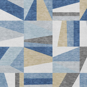 HomeRoots 5' X 8' Geometric Blue Wheat Ivory Washable Rug - Durable Indoor/Outdoor Design, Easy Care & Style! 659521