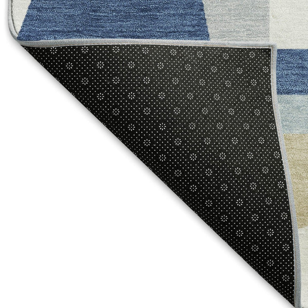 HomeRoots 8' Blue Geometric Round Area Rug – Washable, Stain-Resistant, Indoor/Outdoor, Modern Design, Durable 659522