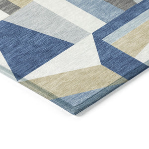 HomeRoots 8' Blue Geometric Round Area Rug – Washable, Stain-Resistant, Indoor/Outdoor, Modern Design, Durable 659522