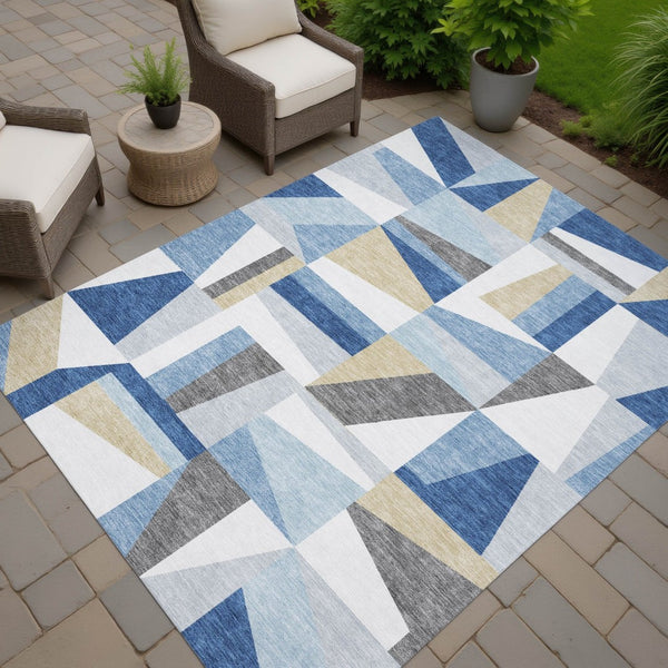 HomeRoots 8' X 10' Blue Wheat Geometric Area Rug - Washable, Durable, Indoor/Outdoor, Easy Care & Stylish Design 659523