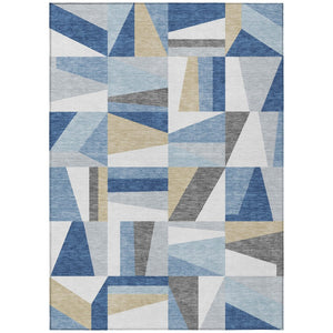 HomeRoots 8' X 10' Blue Wheat Geometric Area Rug - Washable, Durable, Indoor/Outdoor, Easy Care & Stylish Design 659523