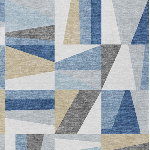 HomeRoots 8' X 10' Blue Wheat Geometric Area Rug - Washable, Durable, Indoor/Outdoor, Easy Care & Stylish Design 659523