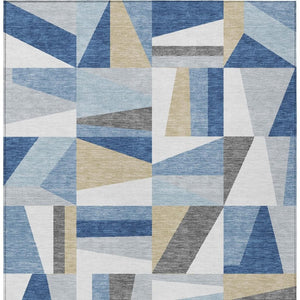 HomeRoots 9' Geometric Washable Indoor Outdoor Area Rug in Blue, Wheat & Ivory – Durable, Stylish & Versatile 659524