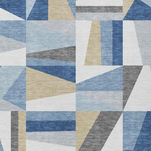 HomeRoots 9' Geometric Washable Indoor Outdoor Area Rug in Blue, Wheat & Ivory – Durable, Stylish & Versatile 659524