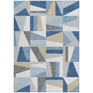 HomeRoots 10' Blue Wheat and Ivory Geometric Area Rug – Washable, Durable for Indoor & Outdoor High-Traffic Spaces 659525