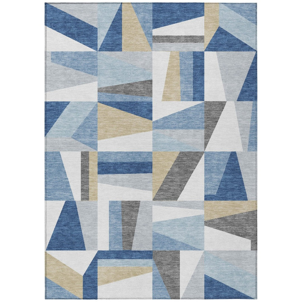 HomeRoots 10' Blue Wheat and Ivory Geometric Area Rug – Washable, Durable for Indoor & Outdoor High-Traffic Spaces 659525