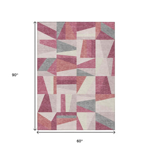 HomeRoots 5' X 8' Blush Pewter Ivory Geometric Rug - Washable, Durable, Ideal for Indoor & Outdoor Spaces 659527