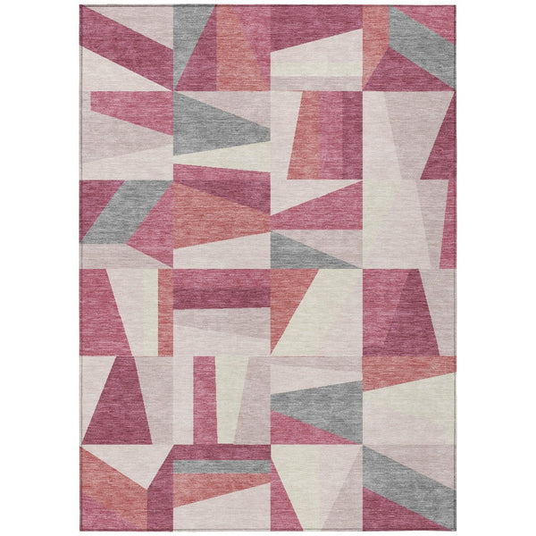 HomeRoots 5' X 8' Blush Pewter Ivory Geometric Rug - Washable, Durable, Ideal for Indoor & Outdoor Spaces 659527