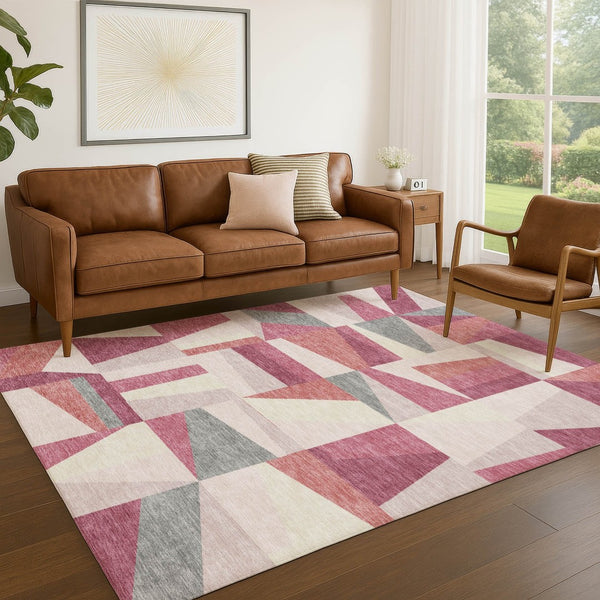 HomeRoots 5' X 8' Blush Pewter Ivory Geometric Rug - Washable, Durable, Ideal for Indoor & Outdoor Spaces 659527