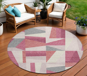 HomeRoots 8' Blush Geometric Area Rug for Indoor/Outdoor Use – Durable, Washable, Stylish & Easy Care! 659528