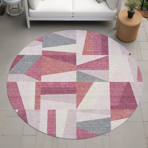 HomeRoots 8' Blush Geometric Area Rug for Indoor/Outdoor Use – Durable, Washable, Stylish & Easy Care! 659528