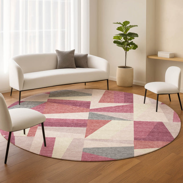 HomeRoots 8' Blush Geometric Area Rug for Indoor/Outdoor Use – Durable, Washable, Stylish & Easy Care! 659528