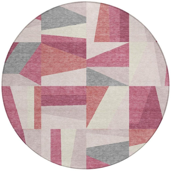 HomeRoots 8' Blush Geometric Area Rug for Indoor/Outdoor Use – Durable, Washable, Stylish & Easy Care! 659528