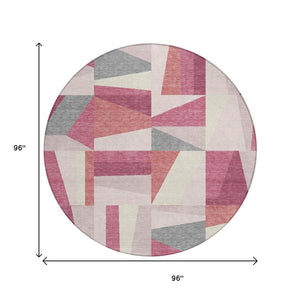 HomeRoots 8' Blush Geometric Area Rug for Indoor/Outdoor Use – Durable, Washable, Stylish & Easy Care! 659528