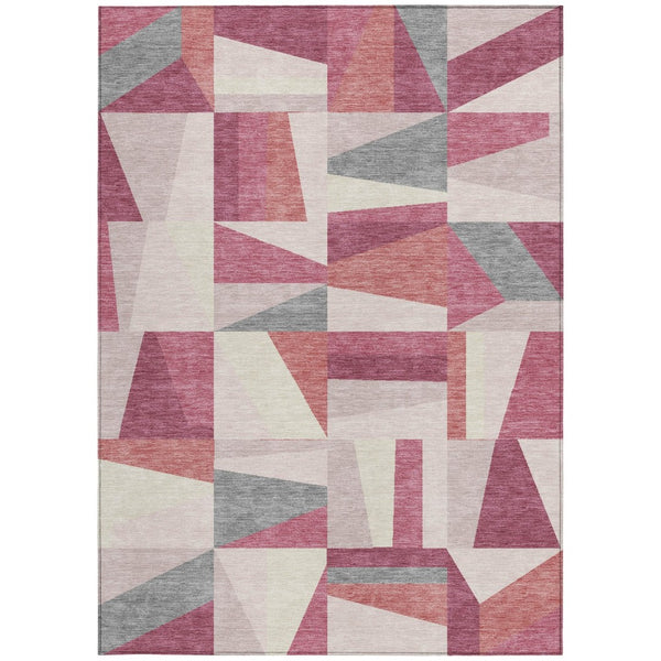 HomeRoots 10' X 14' Blush, Pewter & Ivory Geometric Washable Area Rug - Perfect for Indoor & Outdoor Spaces! 659531