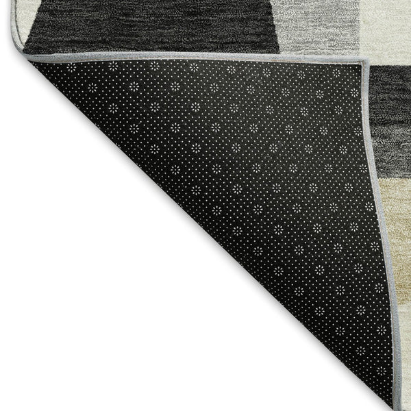 HomeRoots 8' Round Geometric Washable Area Rug in Gray, Brown & White - Stylish, Durable for Indoor/Outdoor Use 659534
