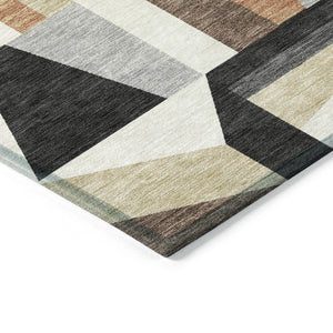 HomeRoots 8' Round Geometric Washable Area Rug in Gray, Brown & White - Stylish, Durable for Indoor/Outdoor Use 659534