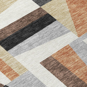 HomeRoots 8' Round Geometric Washable Area Rug in Gray, Brown & White - Stylish, Durable for Indoor/Outdoor Use 659534