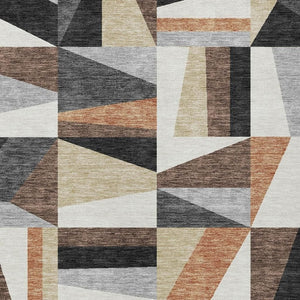 HomeRoots 8' X 10' Stylish Gray Brown White Geometric Washable Area Rug for Indoor & Outdoor Spaces 659535