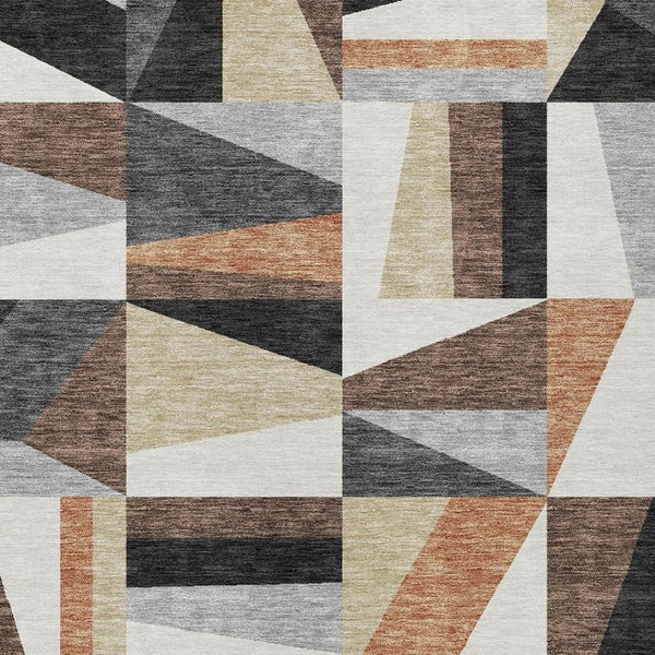 HomeRoots 8' X 10' Stylish Gray Brown White Geometric Washable Area Rug for Indoor & Outdoor Spaces 659535