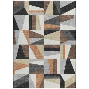 HomeRoots 9' X 12' Gray Brown Geometric Area Rug - Washable, Durable, Indoor/Outdoor, Stain Resistant Design 659536
