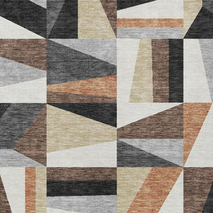 HomeRoots 9' X 12' Gray Brown Geometric Area Rug - Washable, Durable, Indoor/Outdoor, Stain Resistant Design 659536