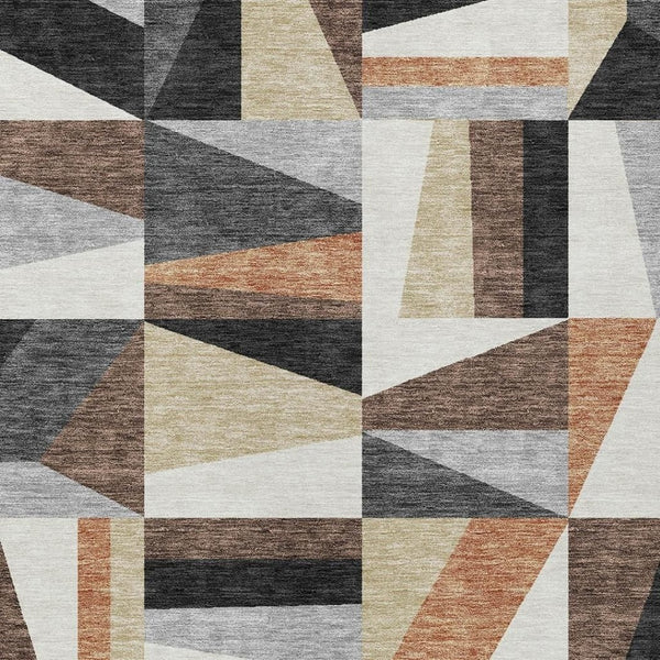 HomeRoots 9' X 12' Gray Brown Geometric Area Rug - Washable, Durable, Indoor/Outdoor, Stain Resistant Design 659536