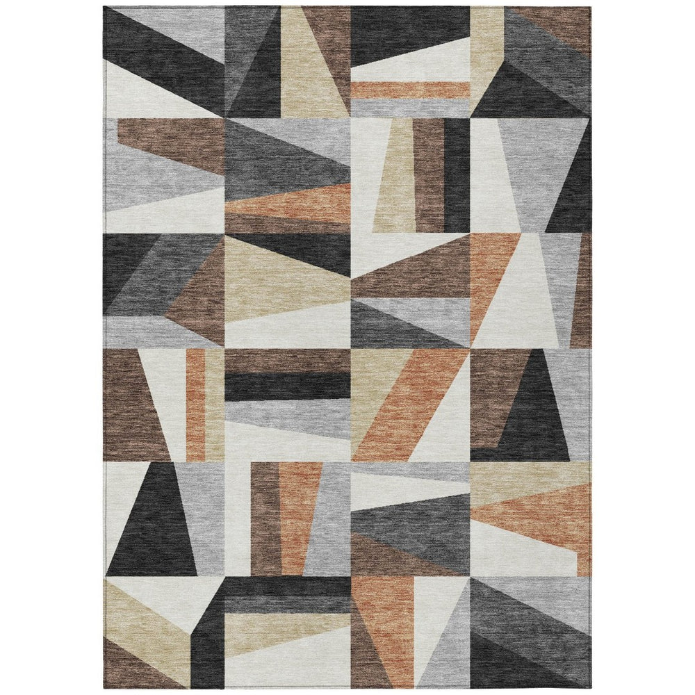 HomeRoots 10' Geometric Washable Area Rug in Gray, Brown & White – Perfect for Indoor & Outdoor Spaces! 659537