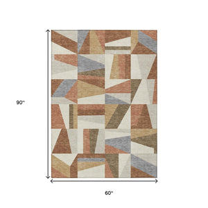 HomeRoots 5' X 8' Chili Red Geometric Washable Area Rug - Indoor/Outdoor Durable Accent for High-Traffic Spaces 659539