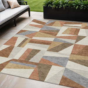 HomeRoots 5' X 8' Chili Red Geometric Washable Area Rug - Indoor/Outdoor Durable Accent for High-Traffic Spaces 659539