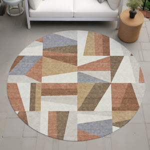 HomeRoots 8' Chili Red Beige and Gray Geometric Area Rug - Stylish, Washable, Indoor/Outdoor Durable Design 659540