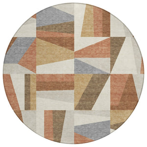 HomeRoots 8' Chili Red Beige and Gray Geometric Area Rug - Stylish, Washable, Indoor/Outdoor Durable Design 659540