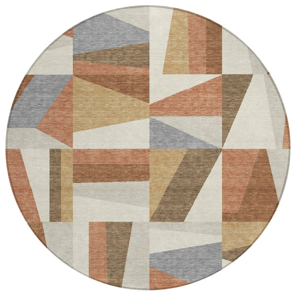 HomeRoots 8' Chili Red Beige and Gray Geometric Area Rug - Stylish, Washable, Indoor/Outdoor Durable Design 659540
