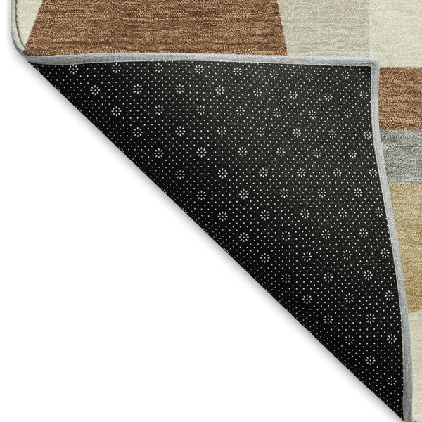 HomeRoots 8' Chili Red Beige and Gray Geometric Area Rug - Stylish, Washable, Indoor/Outdoor Durable Design 659540