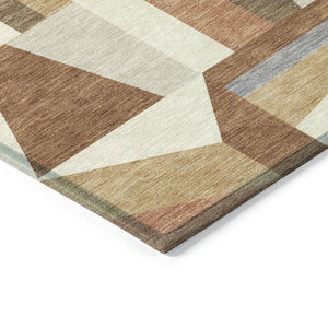 HomeRoots 8' Chili Red Beige and Gray Geometric Area Rug - Stylish, Washable, Indoor/Outdoor Durable Design 659540