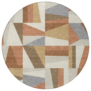 HomeRoots 8' Chili Red Beige and Gray Geometric Area Rug - Stylish, Washable, Indoor/Outdoor Durable Design 659540