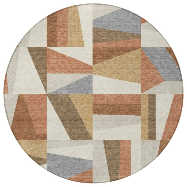 HomeRoots 8' Chili Red Beige and Gray Geometric Area Rug - Stylish, Washable, Indoor/Outdoor Durable Design 659540