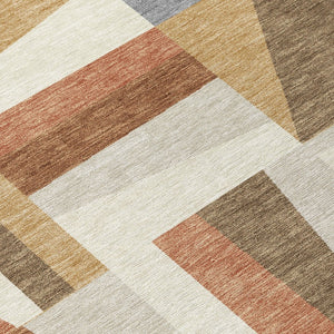 HomeRoots 8' Chili Red Beige and Gray Geometric Area Rug - Stylish, Washable, Indoor/Outdoor Durable Design 659540
