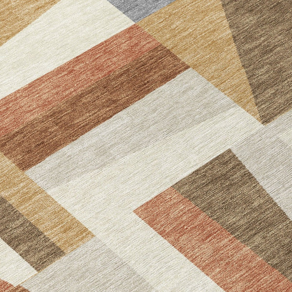 HomeRoots 8' Chili Red Beige and Gray Geometric Area Rug - Stylish, Washable, Indoor/Outdoor Durable Design 659540