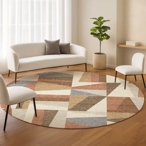 HomeRoots 8' Chili Red Beige and Gray Geometric Area Rug - Stylish, Washable, Indoor/Outdoor Durable Design 659540