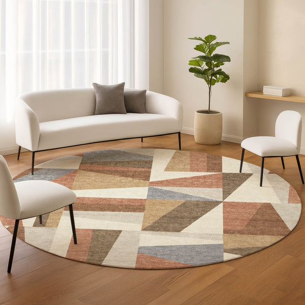 HomeRoots 8' Chili Red Beige and Gray Geometric Area Rug - Stylish, Washable, Indoor/Outdoor Durable Design 659540