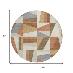 HomeRoots 8' Chili Red Beige and Gray Geometric Area Rug - Stylish, Washable, Indoor/Outdoor Durable Design 659540