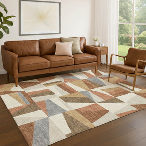 HomeRoots 9' Chili Red, Beige & Gray Geometric Washable Area Rug for Indoor/Outdoor High-Traffic Spaces 659542