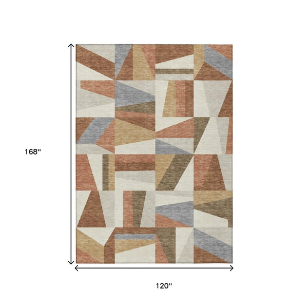 HomeRoots 10' Chili Red, Beige & Gray Geometric Washable Area Rug for Indoor & Outdoor Use – Durable & Stylish! 659543