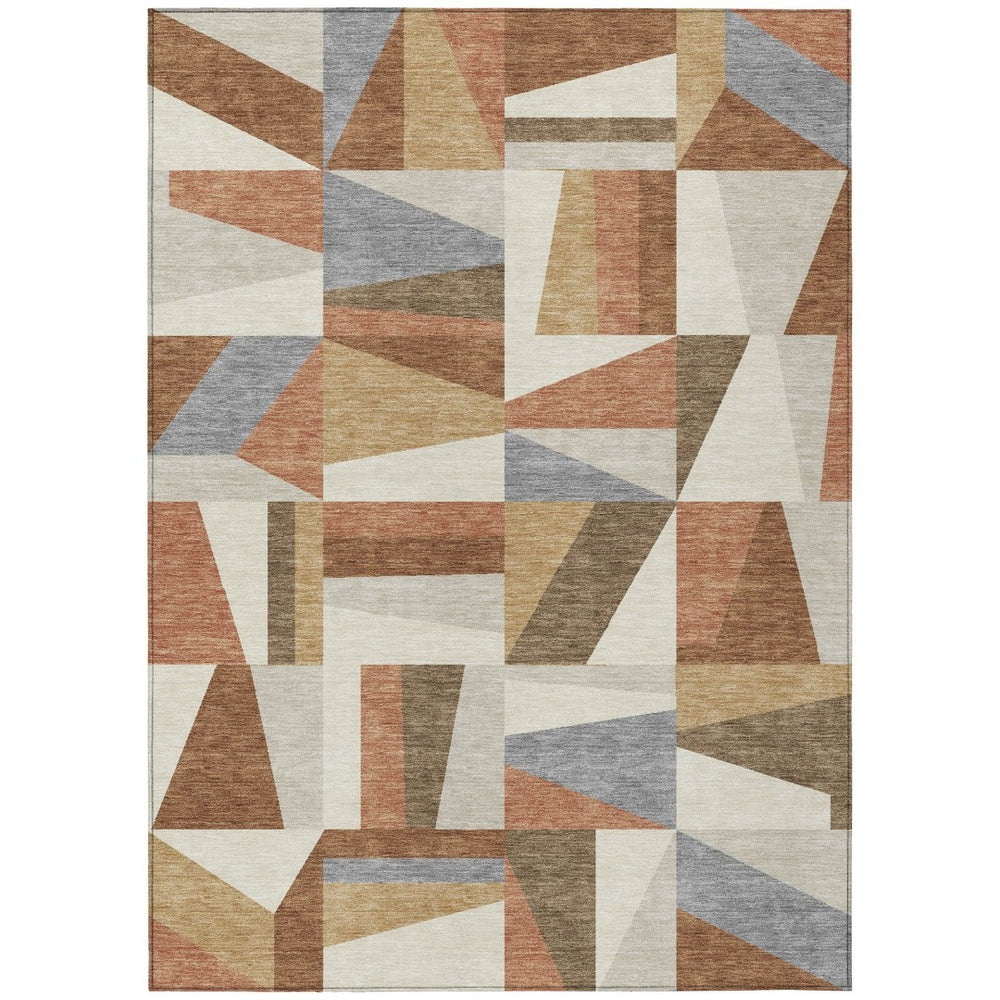 HomeRoots 10' Chili Red, Beige & Gray Geometric Washable Area Rug for Indoor & Outdoor Use – Durable & Stylish! 659543