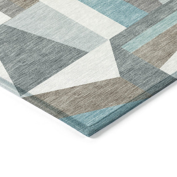 HomeRoots 5' Geometric Washable Area Rug in Teal Blue, Ivory & Gray – Perfect for Indoor & Outdoor Spaces! 659545