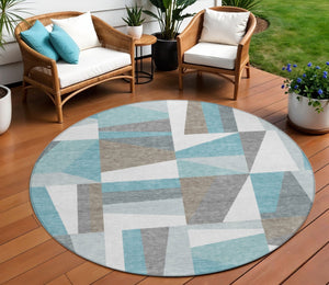 HomeRoots 8' Teal Blue Geometric Washable Area Rug - Stylish Indoor/Outdoor Accent for High Traffic Spaces 659546